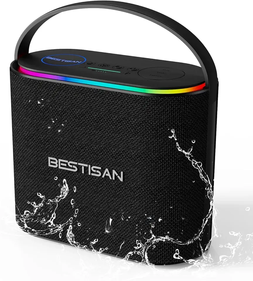 BESTISAN Bluetooth Speakers 2.1CH with 90W Max & 50W Subwoofer, Stereo Loud Sound, 7 RGB Lights, 15H Playtime, Hands-Free Calling, TWS, Portable for Outdoor Party, Camping, Travel, Garage, Workshop