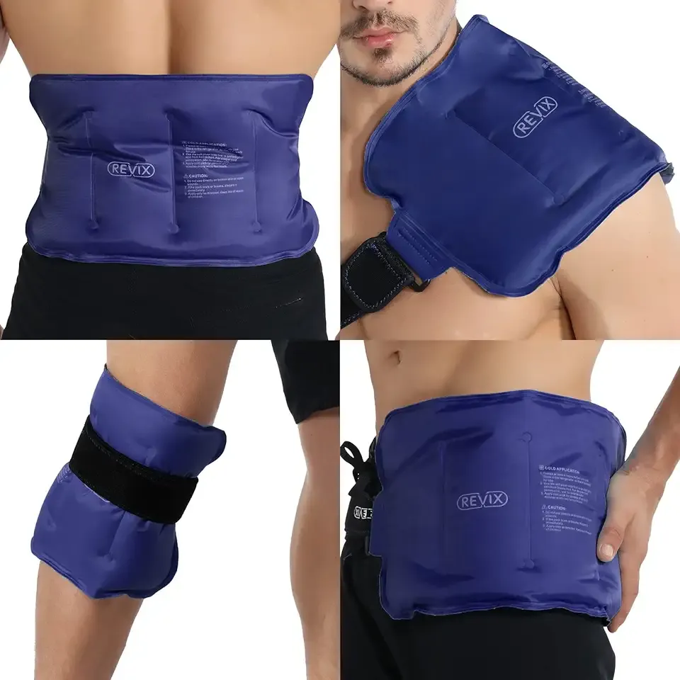 REVIX Ice Pack for Injuries Reusable Gel for Lower Back, Cold Packs for Back Shoulder, Elbow, Hip, Leg, Wrap Around Entire Knee, Soft Cold Compress,16 × 9" Navy