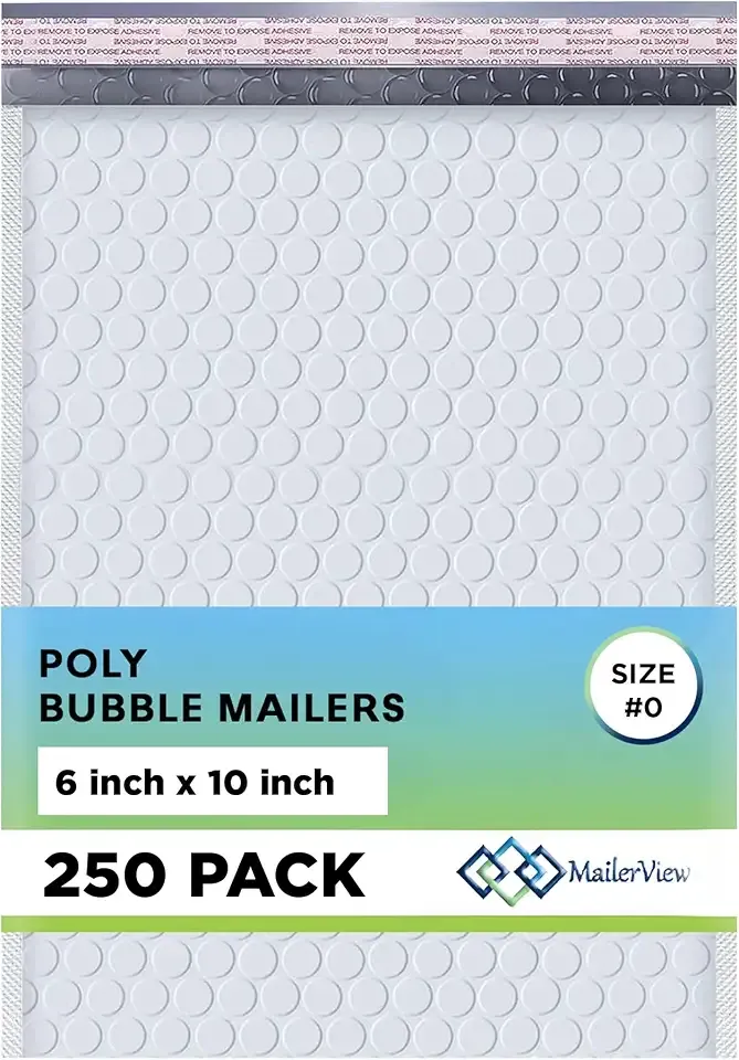 Arctic White Bubble Mailers 6x10 Poly Padded Envelopes #0, 250 Pack | Fits Cards, CDs & Small Items, Self-Seal Closure, Cushioned Protection, Water-Resistant Poly, Made in USA