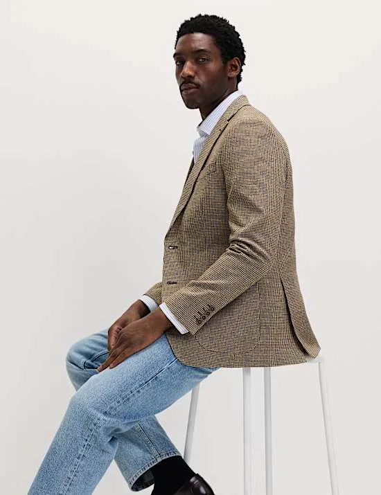 Tailored Fit Cotton Linen Houndstooth Blazer