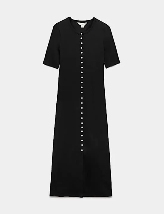 Schmales Midikleid mit hohem Baumwollanteil und Rippenmuster