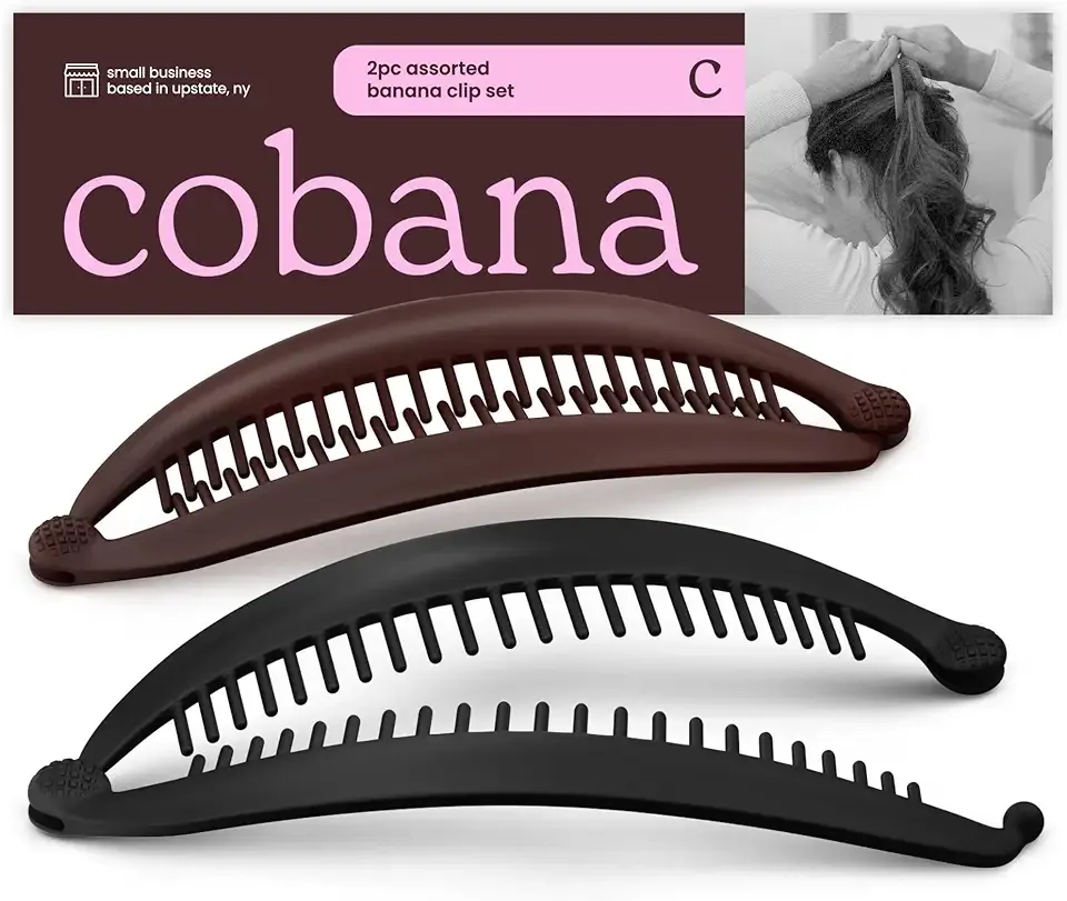 Cobana Banana Clip Hair Clips - Volumizing Hair Claw Clips & Hair Styling Accessories for Thick & Thin Hair - Large 6'' Set of 2 (Black and Brown)