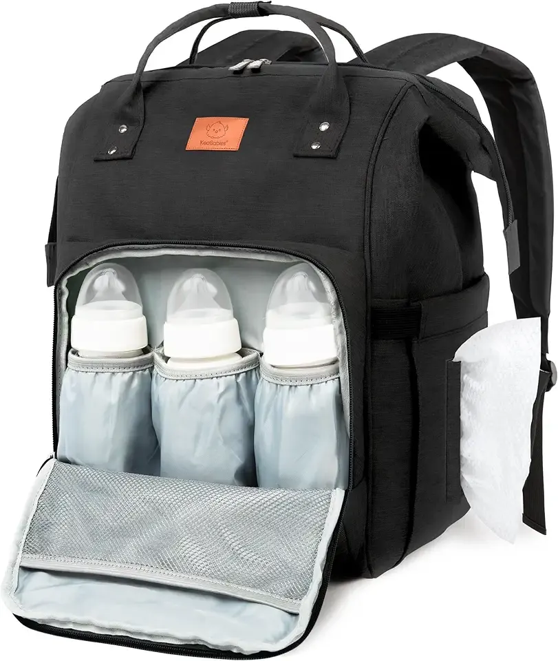 KeaBabies Baby Diaper Bag Backpack - Large Baby Bag for Boys, Girls, Waterproof Multi Function Travel Diaper Backpack with Changing Pad, Durable Travel Essentials for Moms and Dads (Trendy Black)