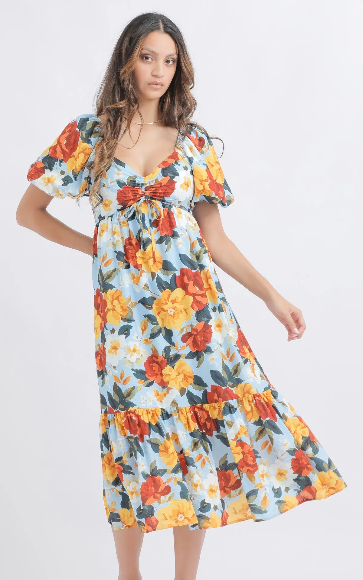 Voile Ruched Tie Front Dress