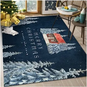 Alfombra navideña azul oscuro de 40 x 60 cm, 1 pieza, decoración navideña, estilo retro, para el hogar, exterior, puerta, alfombra navideña, para sala