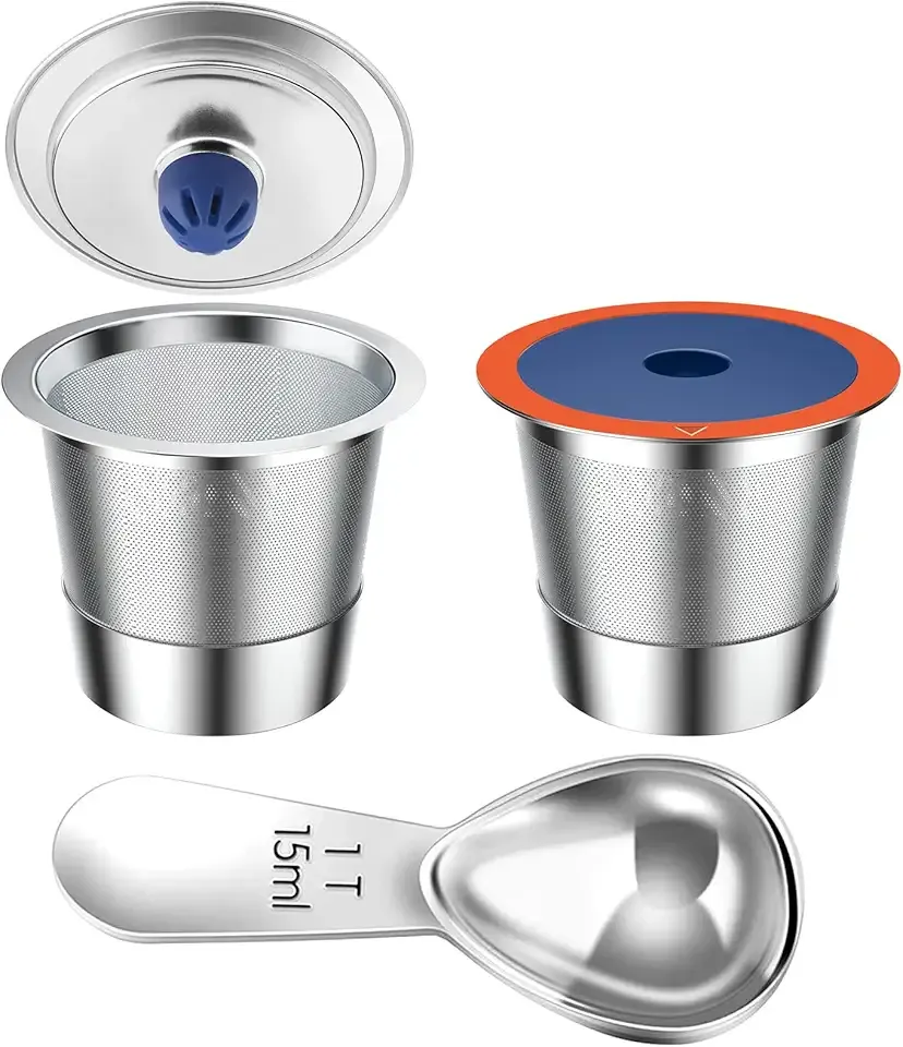 Stainless Steel Reusable K Cups for Keuring 2.0& 1.0, Reusable Coffee Pods for Keuring Coffee Maker,2 Pack K Cups with 1 Pack Scoop, Permanent Filters （2Pack)