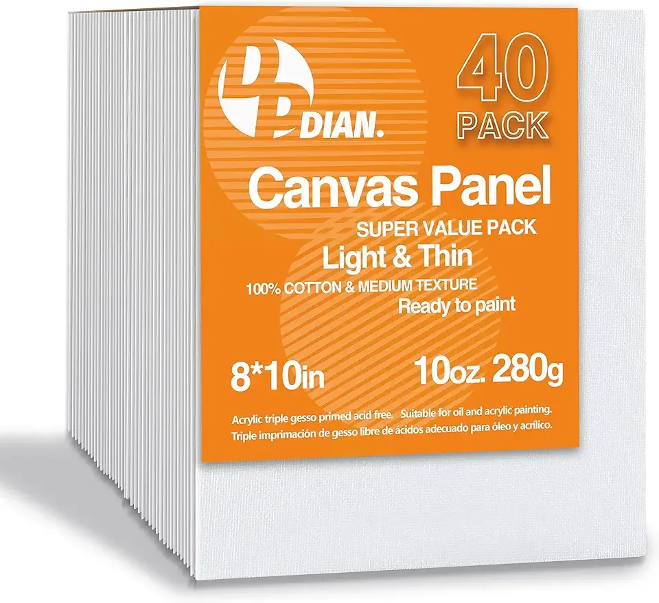 Canvas Boards for Painting 40 Pack, 8 inch x 10 inch Super Value Pack, Artist Canvas Panels for Oil & Acrylic Painting