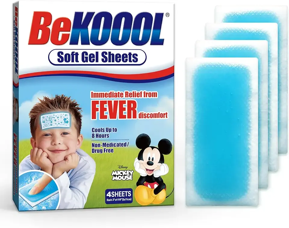 BeKoool Kids Cooling Gel Patches, Relief from Fever Discomfort, 4 Count | Immediate cooling relief for fever discomfort. Cools up to 8 hours. Ready-to-use. Drug-free. Safe to use with medications.