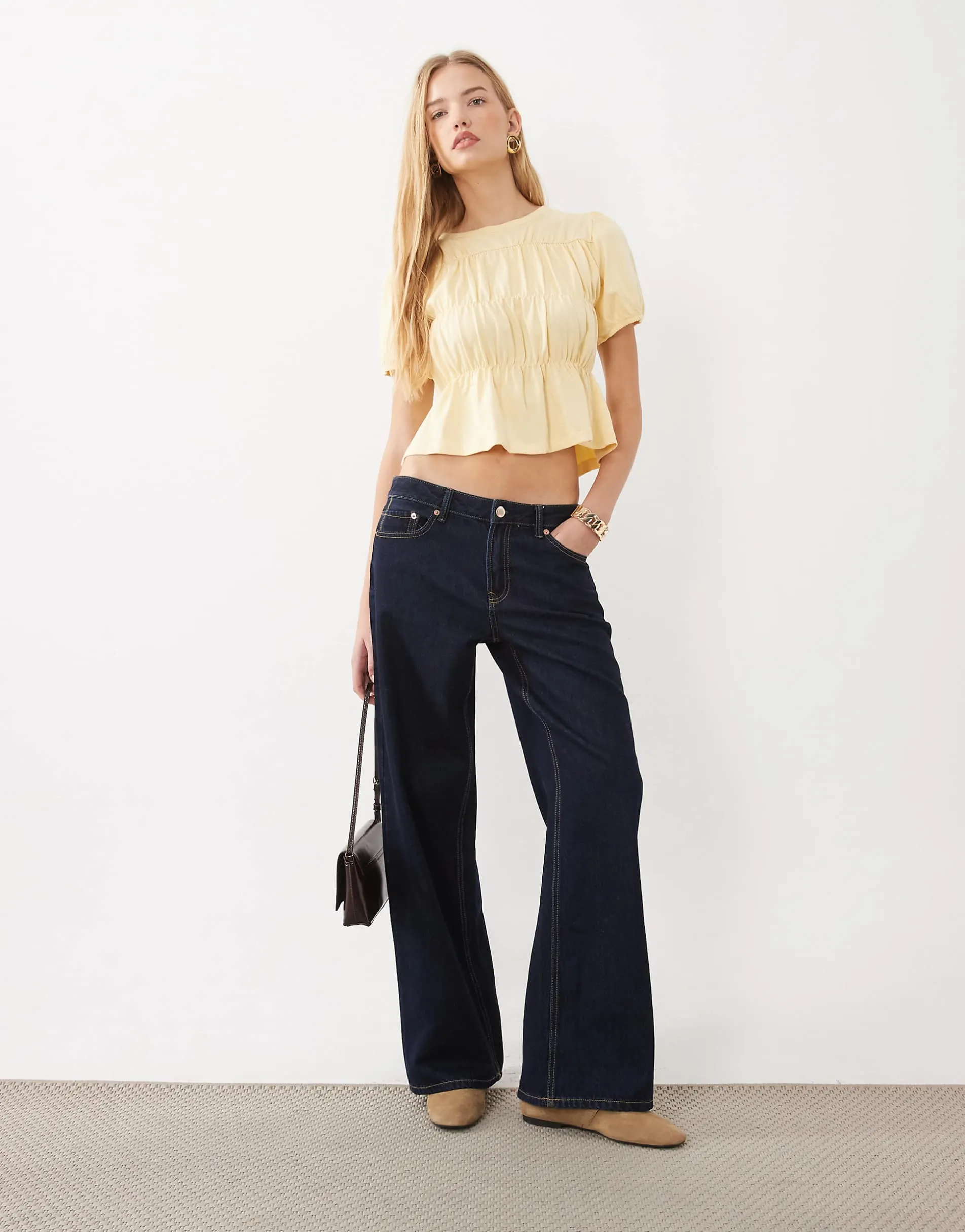 Miss Selfridge shirred peplum top in buttermilk