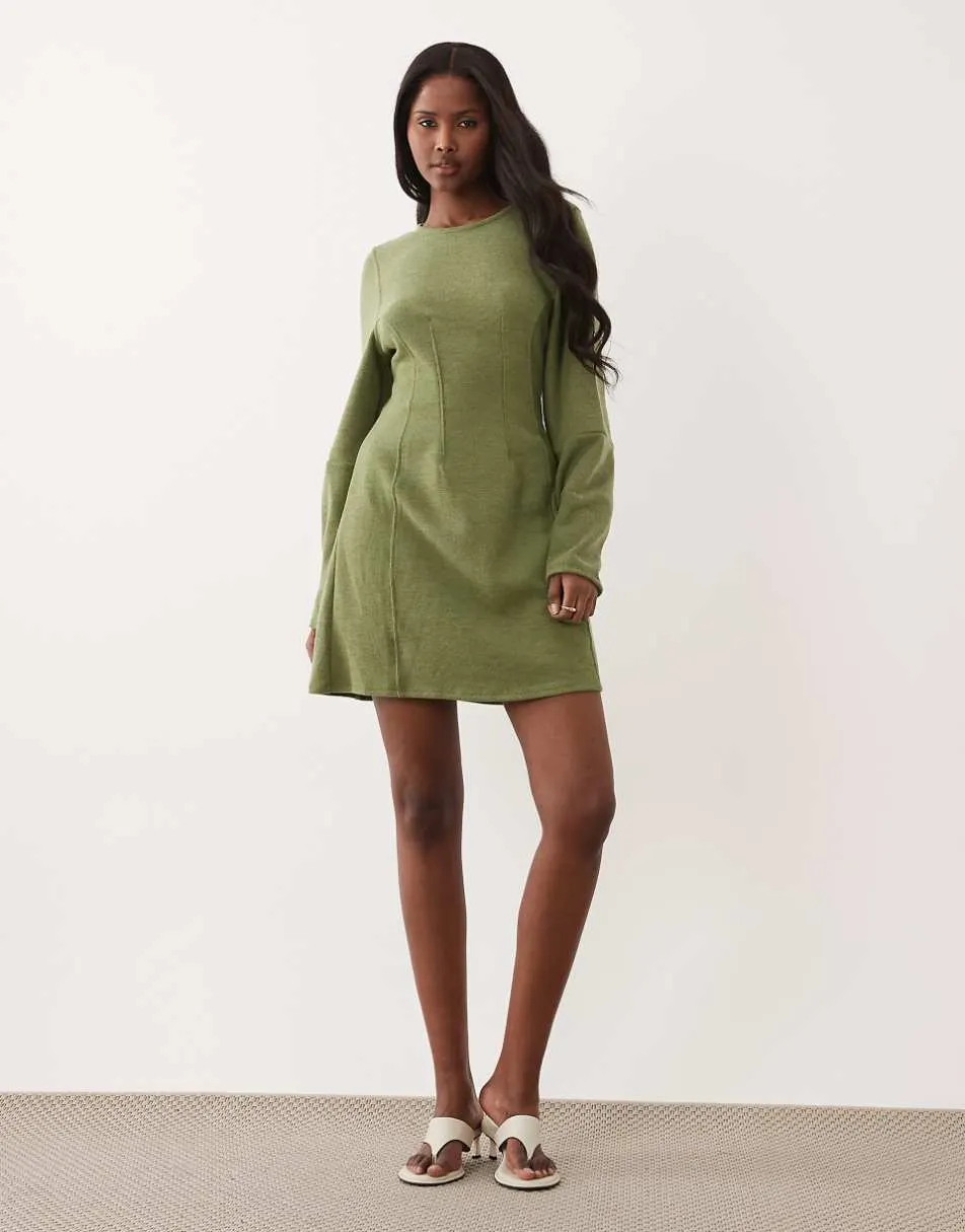 ASOS DESIGN supersoft seamed detail cocoon sleeve mini dress in dark green