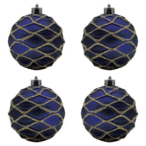 Enchanted Forest® 80mm Dark Blue Glittered Swirl Shatterproof Ornaments - 4 Pack