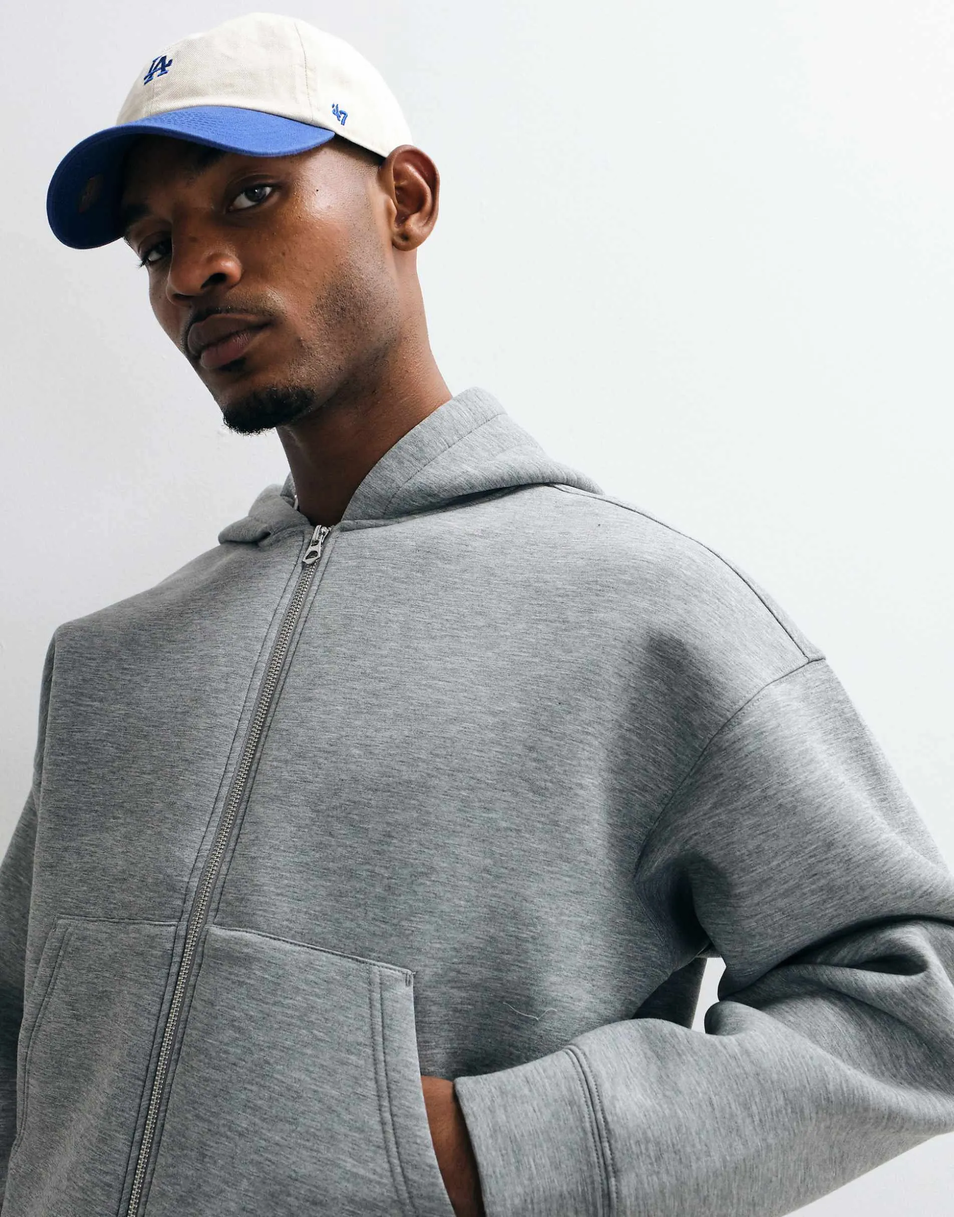 Weekday Simon zip through hoodie in grey melange in scuba-style fabric