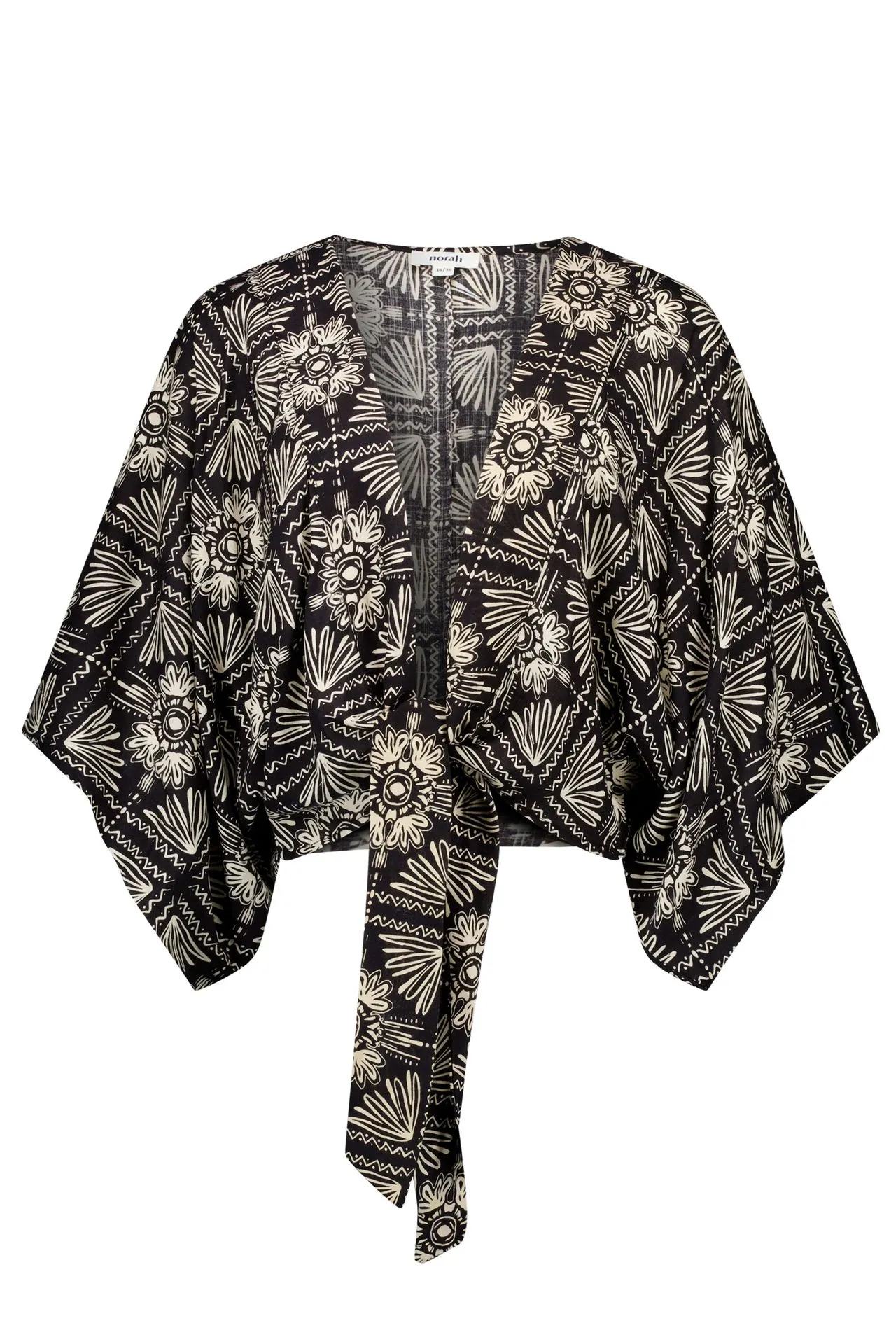 Zwart/ecru kimono met grafische print