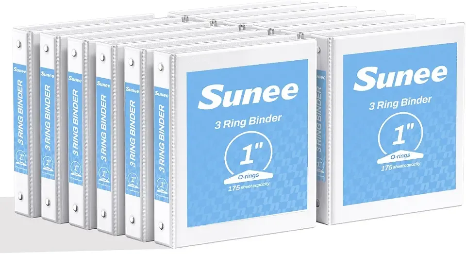 SUNEE 3 Ring Binders 1 Inch 12 Pack, Clear View Binders Bulk Three Ring PVC-Free (Fit 8.5x11 Inches) for School or Office Business Supplies, White