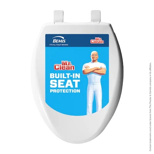 Mr. Clean Elongated Front Closed Plastic Toilet Seat with Soft Close in White