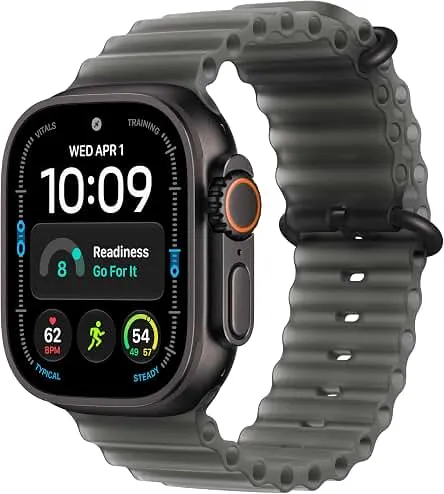 Apple Watch Ultra 4 GPS + Cellular 49mm Smartwatch | Black Titanium Case, Translucent Black Ocean Band - One Size. Advanced Health + Fitness Tracking, 2+ Day Battery