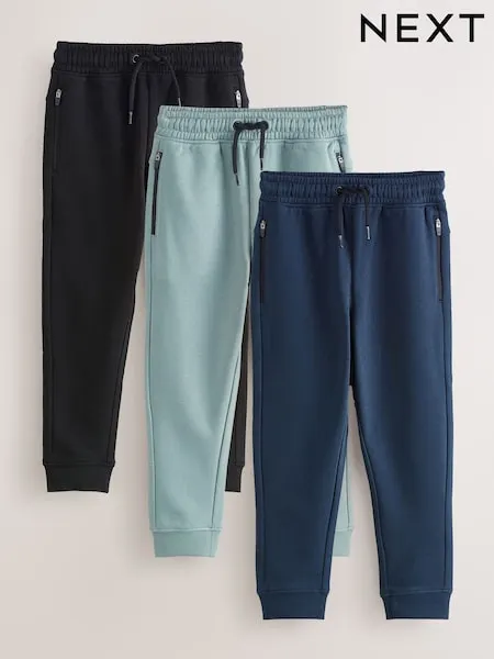 Multi Slim Fit Zip Joggers 3 Pack (3-16yrs)