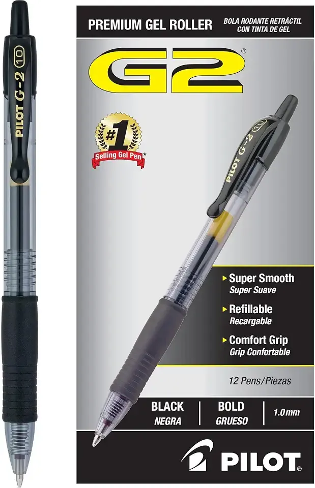 PILOT G2 Premium Gel Pens, Bold Point 1.0mm, Black Ink, 12-Pack
