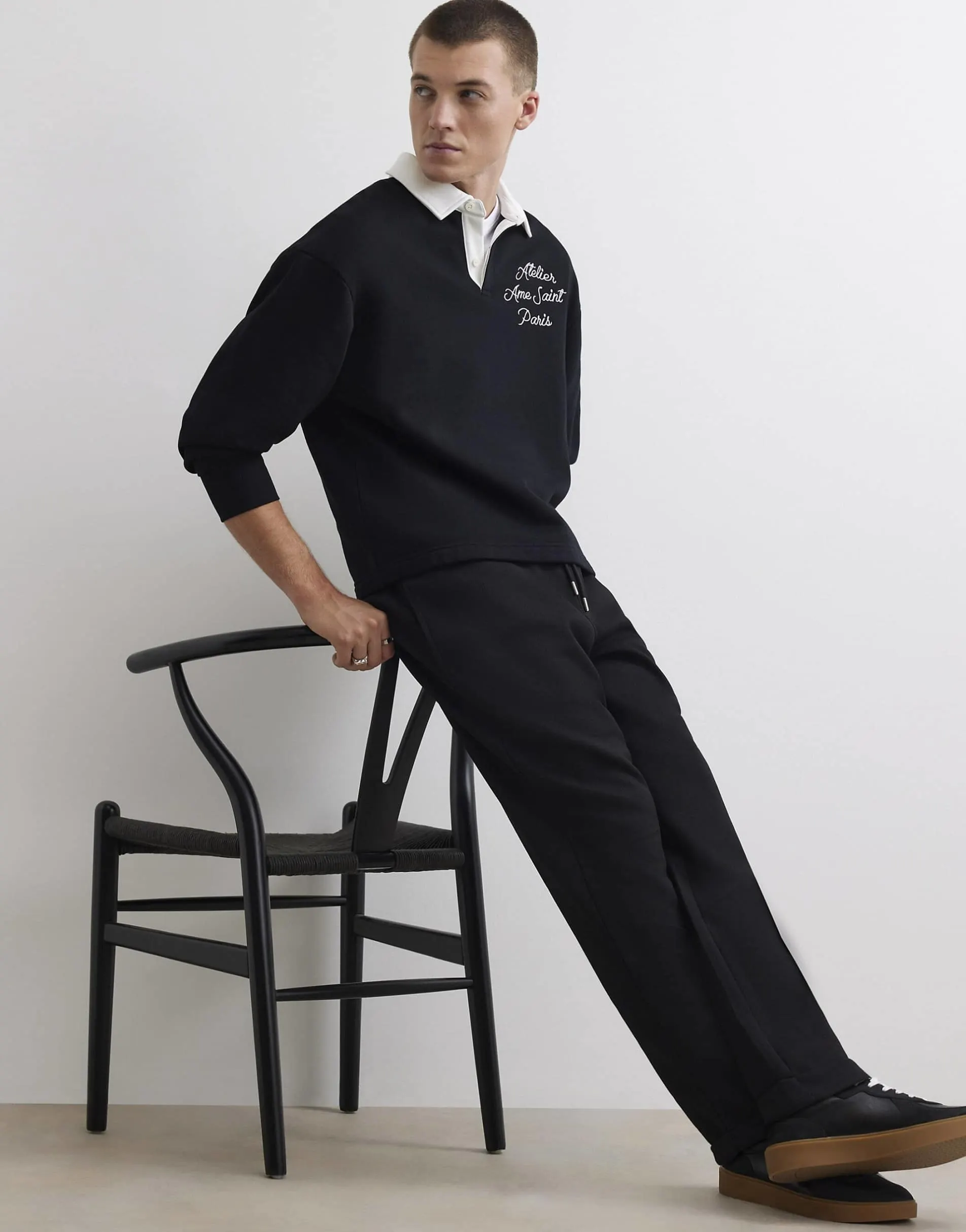 River Island Slim fit turn up hem joggers in black