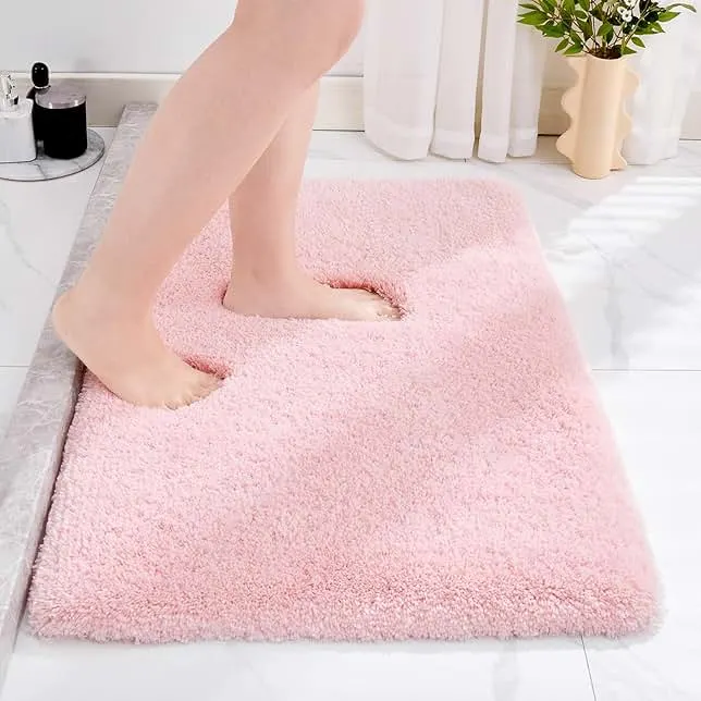 Disolla Small Bathroom Rugs 17x24 Non Slip Pink Fluffy Bath Mat for Bathroom Floor Machine Washable Plush Luxury Bath Rug for Tub Soft Shaggy Absorbent Shower Mat
