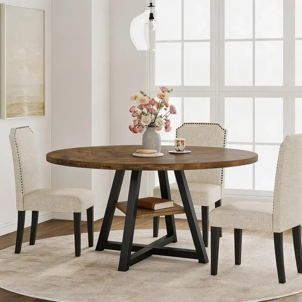 GAOMON 47" Round Dining Table for 4-6 People | Wooden Circle Kitchen Table with Storage Shelf, Industrial Dining Room Table for Kitchen, Dining Room, Save Space