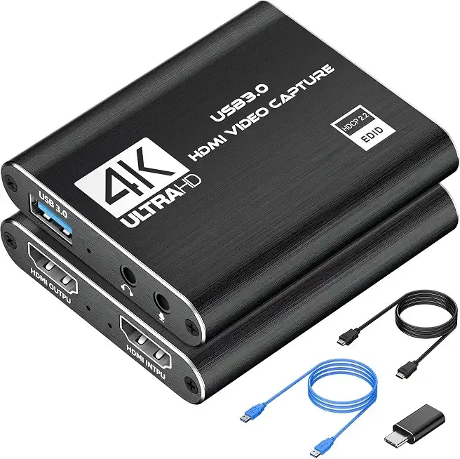 4K HDMI Capture Card for Streaming, Full HD 1080P 60FPS USB 3.0 Cam Link Game Audio Video Capture Card, Work with Camera/Switch/Xbox/PS4/PS5/PC/OBS (Black)