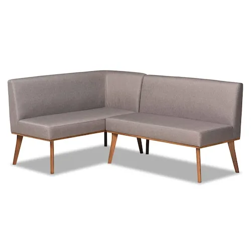Baxton Studio Odessa Fabric Dining Nook Banquette Set in Grey and walnut brown