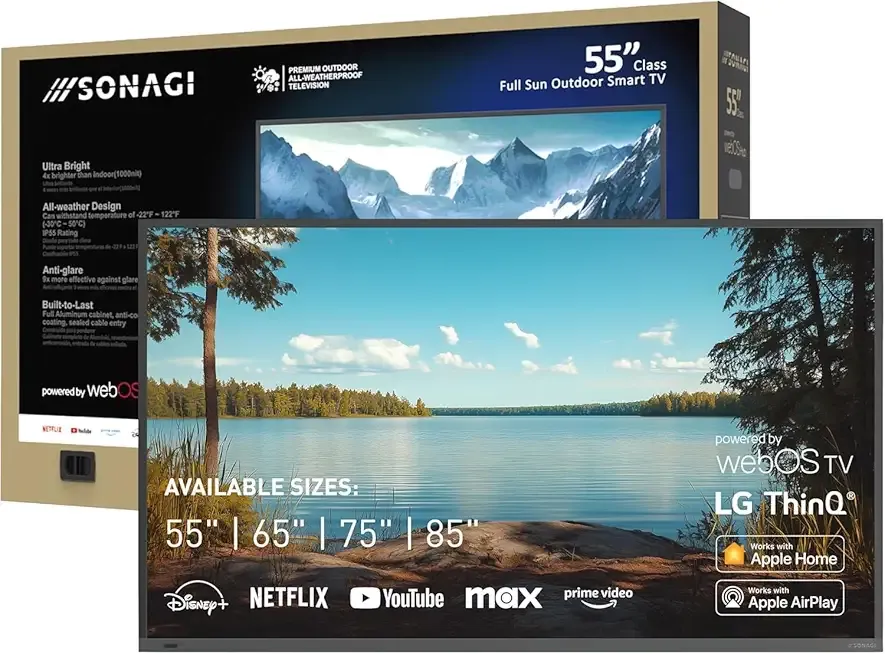 Heliosseries 75 FullSun UHD webOS 25 Smart Outdoor Television w/ IP65 Housing, LG Magic Remote Control IP54 Waterproof Remote Control