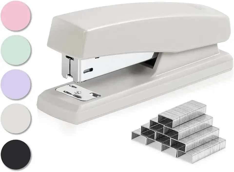 Deli Stapler, Desktop Staplers with 640 Staples, 25 Sheet Capacity, White