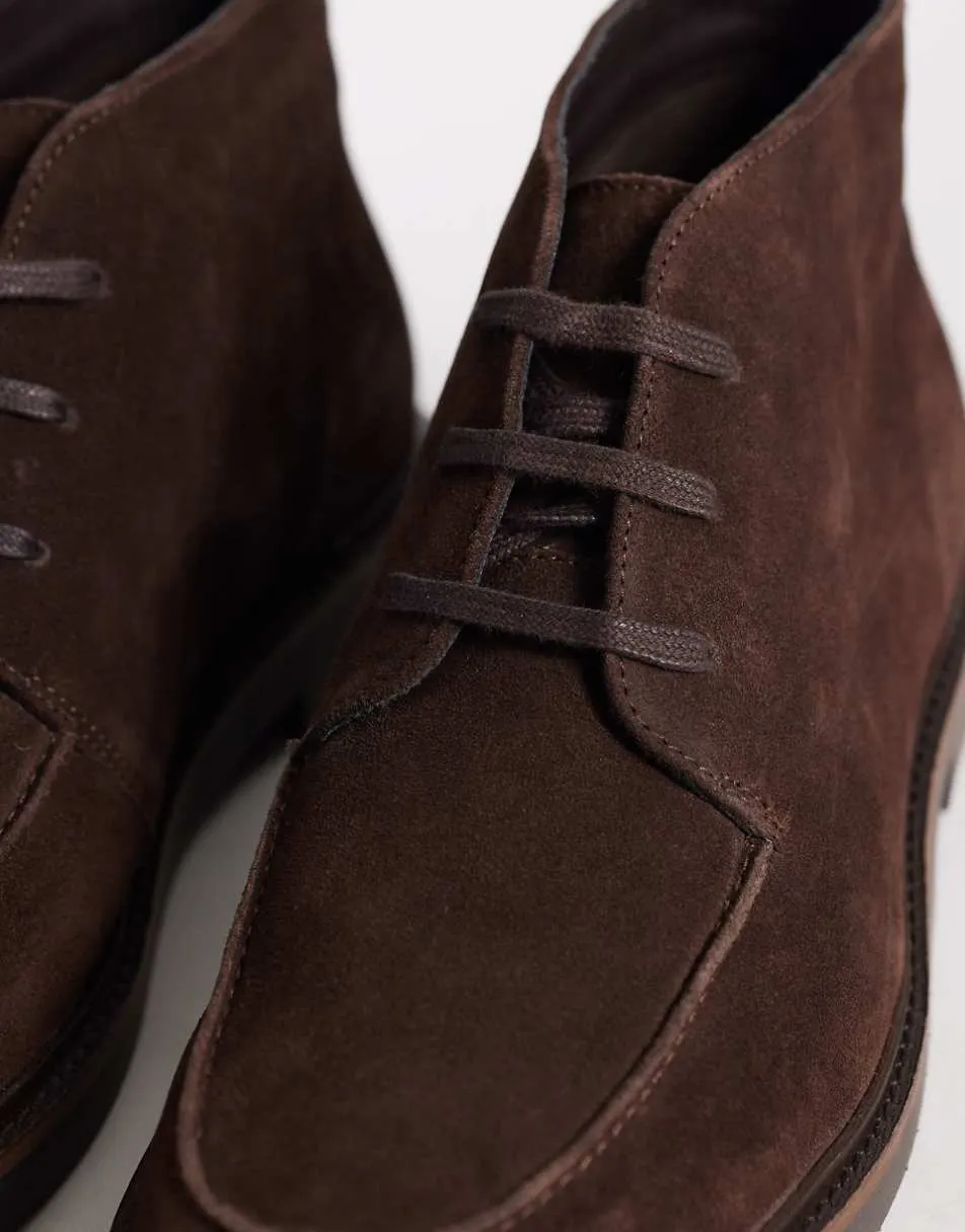 ASOS DESIGN lace up desert boots in brown suede with apron toe