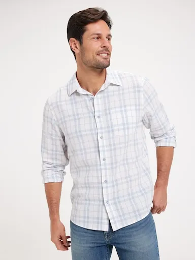 Just Jeans Long Sleeve Linen Blend Check Shirt