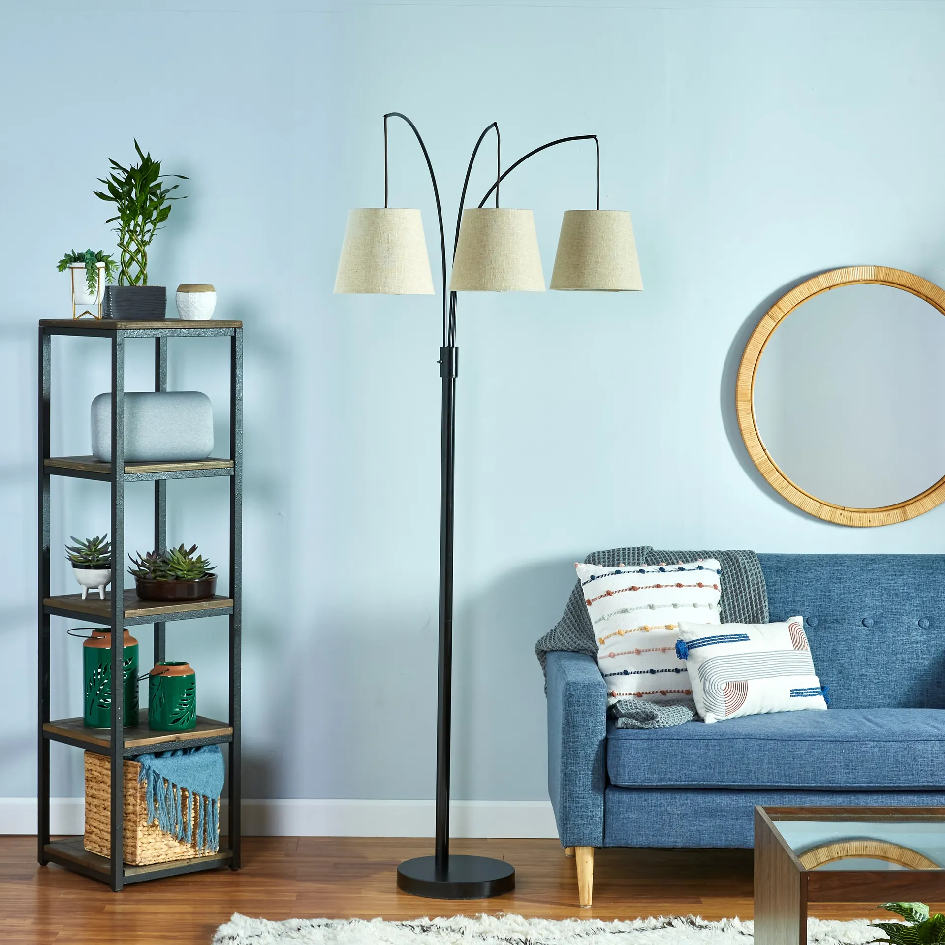 80-in Bronze Multi-head Floor Lamp with Fabric Shade