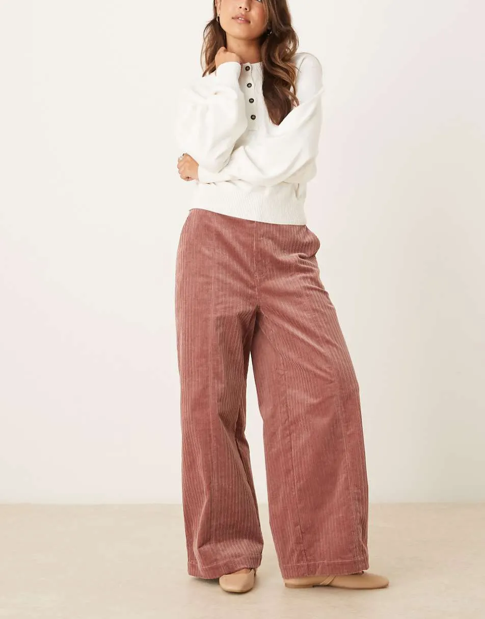 ASOS DESIGN cord wide leg ankle grazer trousers in rose