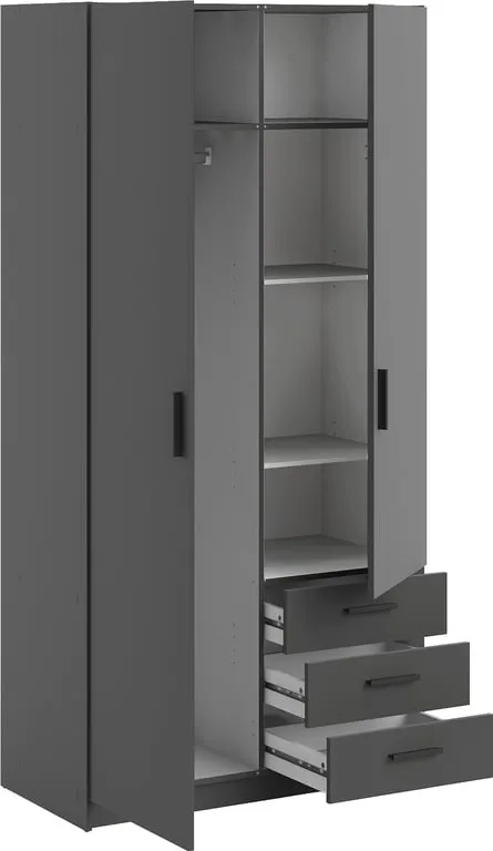 Sprint garderobeskap 99 x 50, H 200 cm , med 2 dører og 3 skuffer matt grå