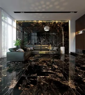 Suelo/Azulejo porcelánico efecto mármol oro negro MAGNIFIQUE Full lappato int/ext l.120 x L.60 cm