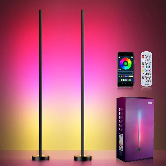 OIYN Smart RGBICW LED Corner Floor Lamp 2 Pack - 16 Million DIY Colors, 68+ Scenes, Music Sync, App & Remote Control, Color-Changing…