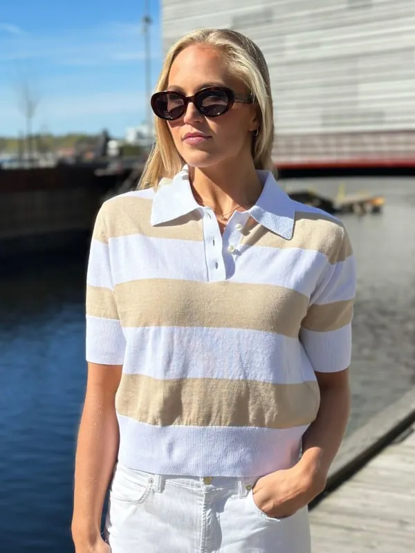 Borgny Linen Knit Top Sand/White