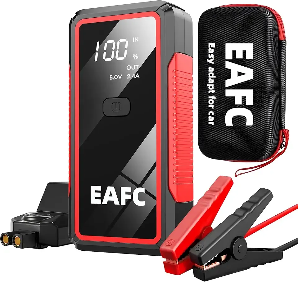 2000A 20000mAh Jump Starter with Storage Bag, 12V Car Battery Booster Pack for up to 6L Gas/4L Diesel Engines, Portable Power Bank with Quick Charge 3.0, Type-C, LED Flashlight & Jumper Cables