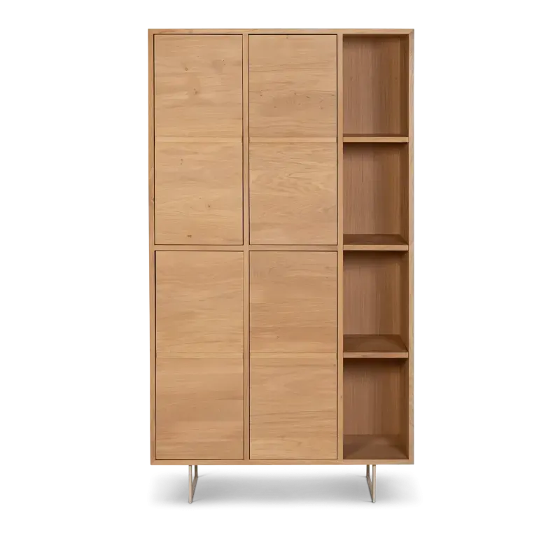 Wandkast Aura - 100 cm - met poot - Eiken Nature White - 4 open vakken, 4 deuren - poot modern beige