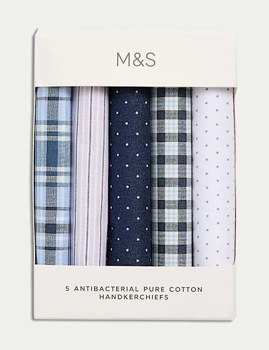 5 Pack Pure Cotton Patterned Handkerchiefs