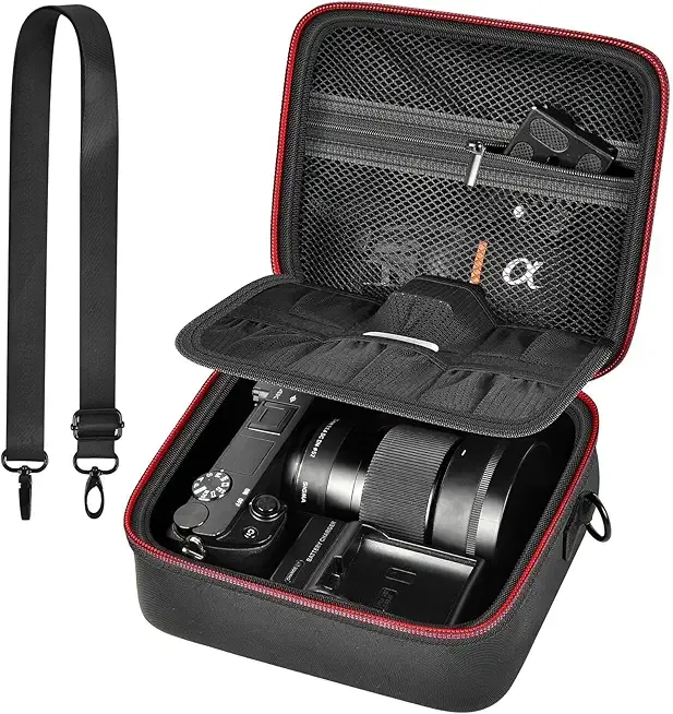 casmilee Camera Case for Sony Alpha ZV-E10 Alpha a6400/ a6700/ a6100/ a6000/ a6600/ a6500 Mirrorless Digital Camera, Hard Travel Bag with a Shoulder Strap for Lens & Accessories (Black, Medium)