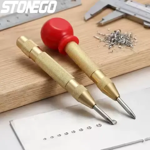 Automatic Center Punch Spring Loaded Precision Hand Tool Multifunctional Hole Marker Drilling Positioning High Hardness Metal Scribe Puncher for Steel Wood Glass Emergency Window Breaker Car Safety Tool Portable DIY