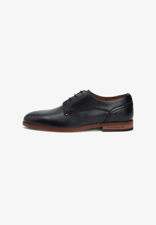 LEATHER DERBY SHOES - Snøresko - black