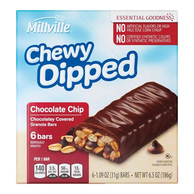 Millville Chocolate Chip Chewy Dipped Granola Bar