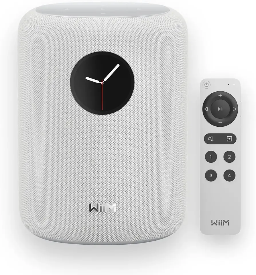 WiiM Sound Smart Speaker with 1.8″ Touch Display, Hi‑Res 24‑bit/192 kHz, AI RoomFit™ Room Correction, 100W Peak, Wi‑Fi 6E/Bluetooth 5.3, Multi‑Room & Stereo Pairing, Remote Included, White