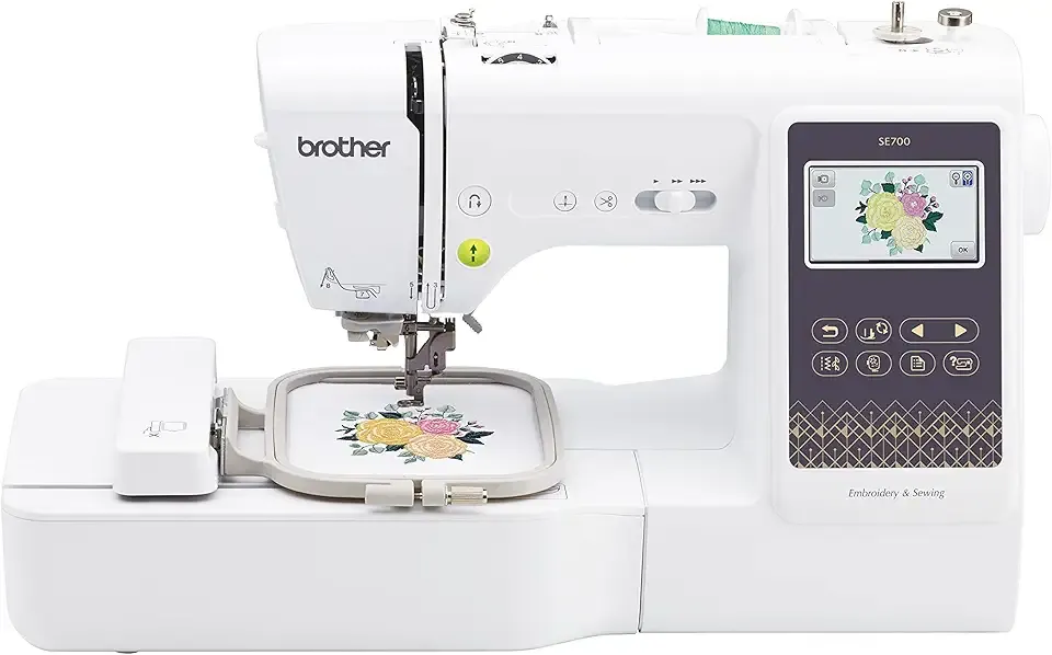 Brother SE700 Sewing and Embroidery Machine, Wireless LAN Connected, 135 Built-in Designs, 103 Built-in Stitches, Computerized, 4" x 4" Hoop Area, 3.7" Touchscreen Display, 8 Included Feet, White
