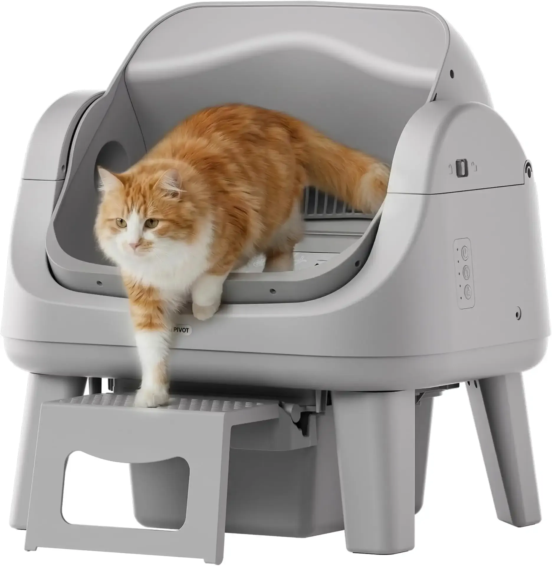 PetPivot Open Top Self Cleaning Cat Litter Box, Automatic Litter Box with 7 Pairs of Safety Sensors, Anti-Pinch Protection and Easy Access Step for Senior Cats, Dark Grey