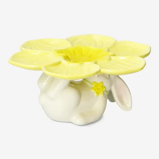 Flower cake stand with white bunn...