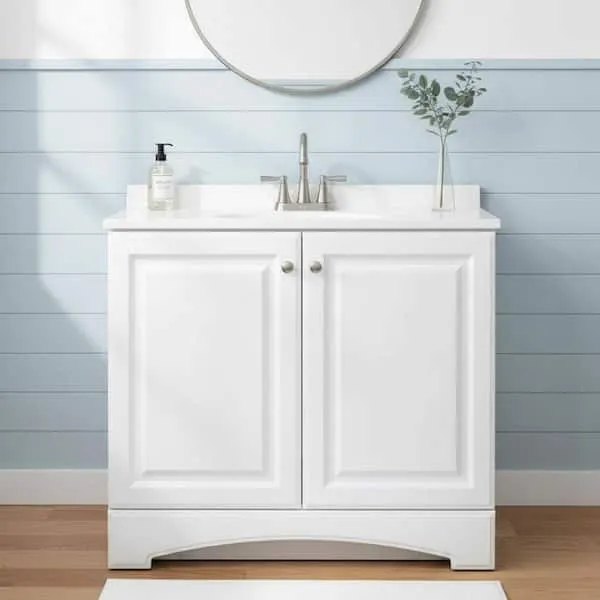 Glacier Bay 37 in.​ Single Sink White Bath Vanity with Cultured Marble Top (Assembled)​