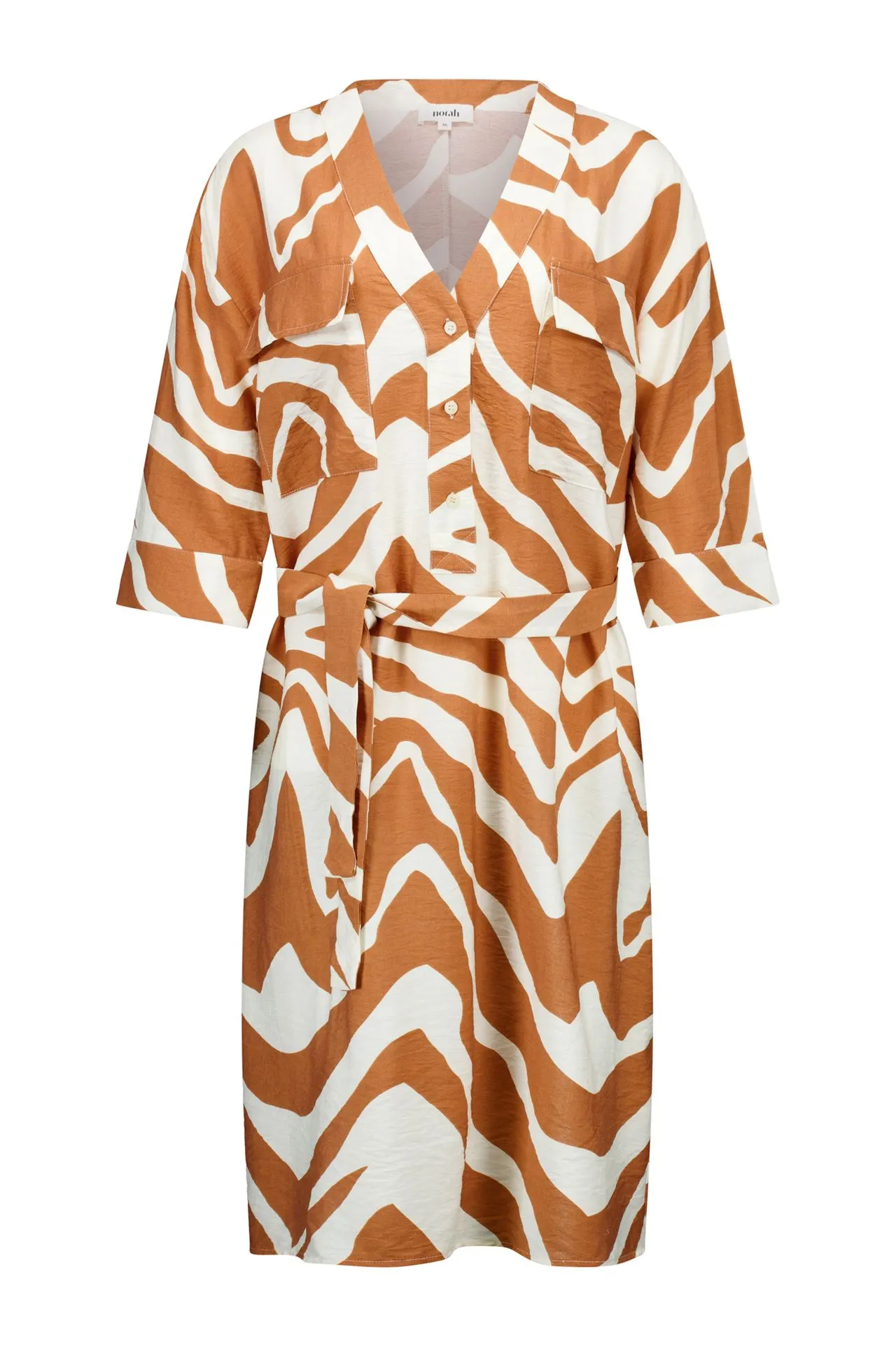 Bruin/ecru midi jurk met golvende print